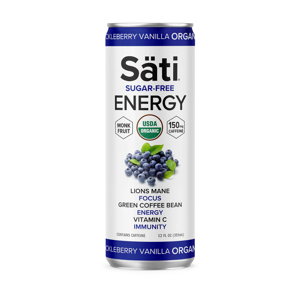 Sati Organic Sugar-Free Energy Drinks 12oz (150MG Caffeine) / Huckleberry Vanilla